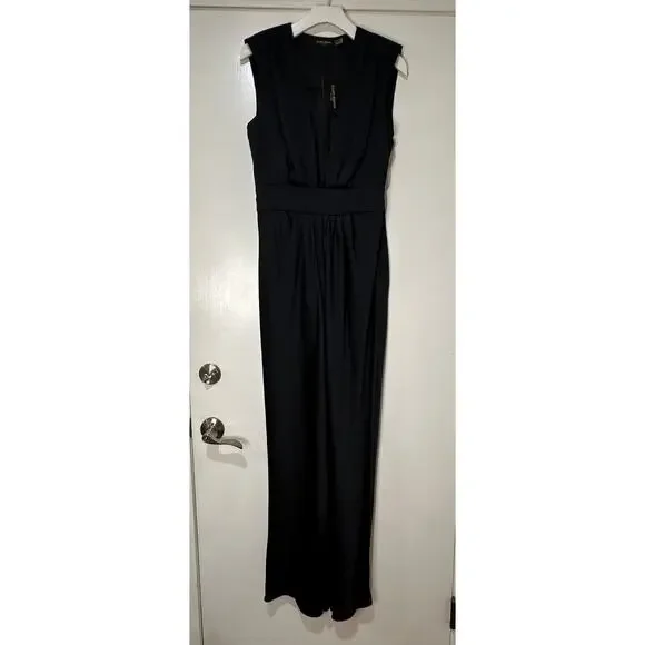 Ramy Brook Quinn Plunge-Neck Gown Dress Black Size 10 NWT Bold Front Slit